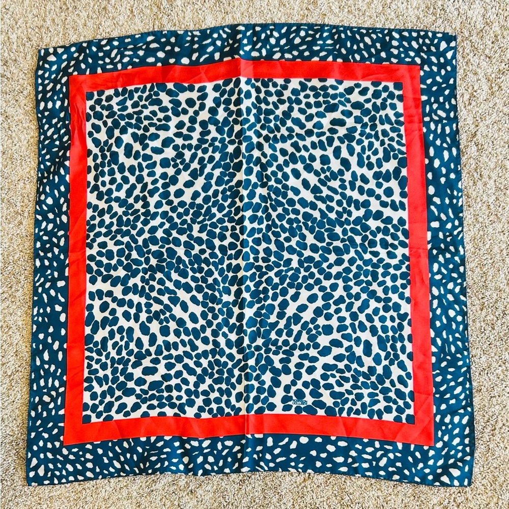 Vintage‎ Robinson Golluber Cheetah Print Square Scarf - Navy & Bright Red
